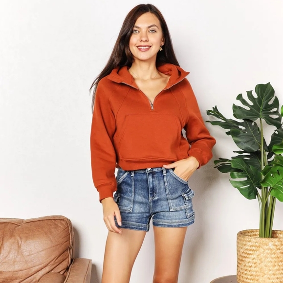 Double Take Half-Zip Long Sleeve Hoodie - Picture 10 of 12